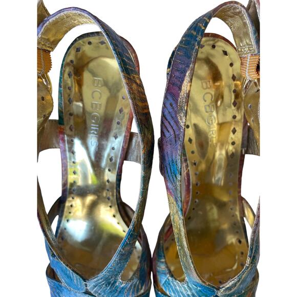 BCBGirls Pure Style Strappy Multicolor 4.5 inch heels, Sz 7.5B - Picture 5 of 7